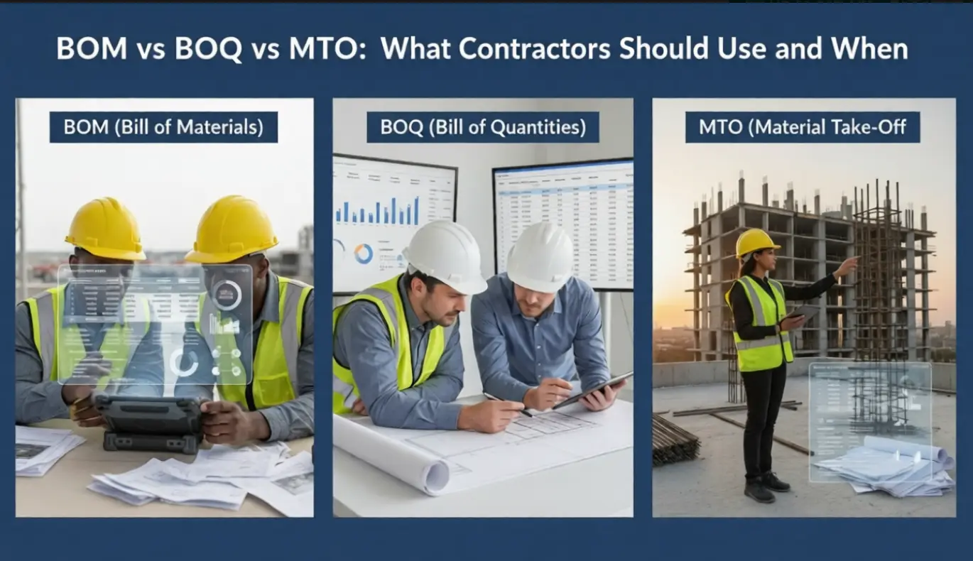BOM vs BOQ vs MTO What Contractors Should Use and When